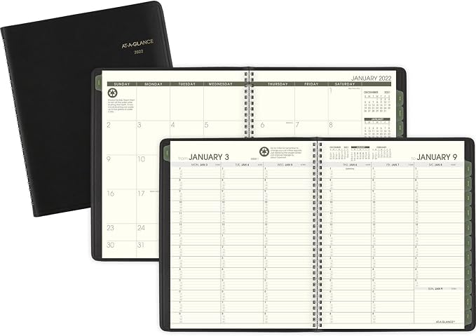 AT-A-Glance 2022 Weekly & Monthly Appointment Book & Planner by AT-A-Glance, 7" x 8-3/4", Medium, Recycled, Black (70951G05)