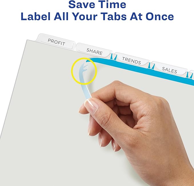 Avery 5 Tab Plastic Dividers for 3 Ring Binder, Easy Print & Apply Clear Label Strip, Index Maker Customizable Frosted White Tabs, 5 Sets (12449) (Pack of 5)