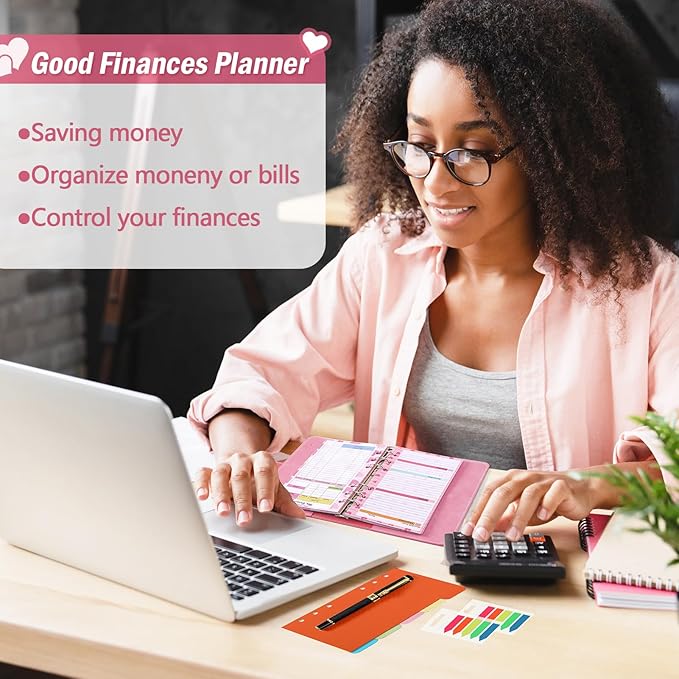 Toplive 7 Pack A6 Planner Inserts Monthly Weekly Planner Refills Expense Budget Sheets with Money Cash Envelopes Divider Today Ruler Stickers for A6 Binder Cover Organizer, Pink
