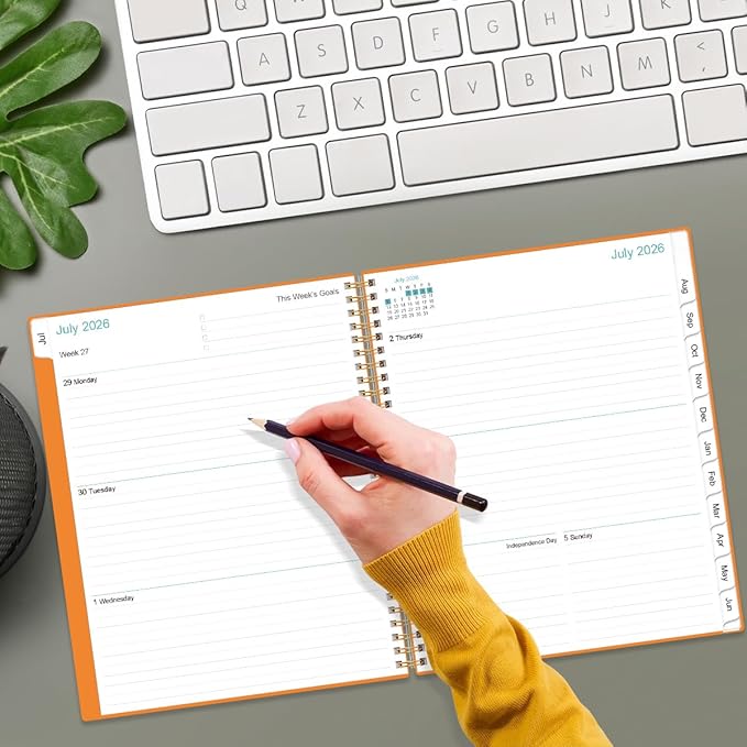 2026-2027 Planner - Planner 2026-2027 from July 2026 to June 2027 with 12 Monthly Tabs, Flexible Cover, Inner Pocket, 8.5" x 11", Orange-C