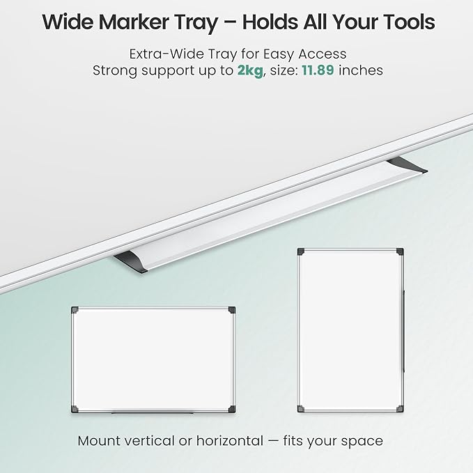 Magnetic White Board 36" x 24" for Wall, Dry Erase Board for Home Office, School, Study Room – Silver Aluminum Frame, 2 Markers, 4 Magnets, Eraser Included
