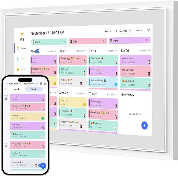 Digital Calendar,10.1 Inch Smart Electronic Calender Family Planner,IPS HD Touch Screen Home Interactive with WiFi App Control,AI Meal Schedule, Duty Chart,Achievement Rewards-Share Photos,Videos and Sound Reminder,Gifts for Women Men Mom Dad,Desk Cale...