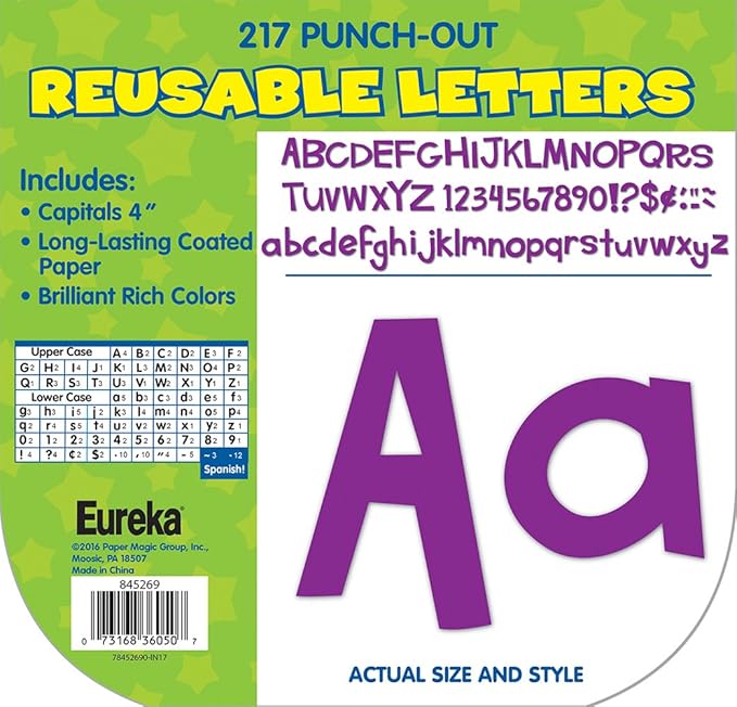 Eureka Back to School Purple Punch Out Letters for Classroom Decoration, 217pc, 4'' H