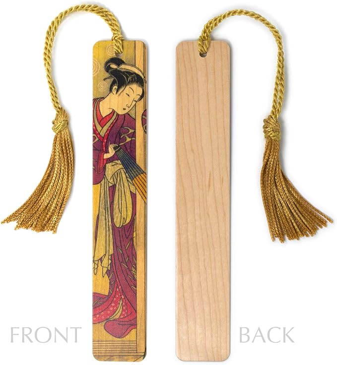 Japanese Woman in Kimono Wooden Bookmark | Traditional Japanese Ukiyo-e Woodblock Print Art | Gift for Art Lovers, Collectors, Readers & Japanese Culture Enthusiasts | Handmade in the USA