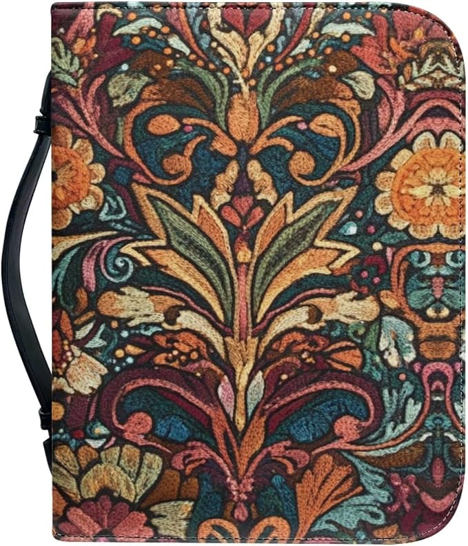Retro Flower Bible Cover for Women Bible Case Bible Bag Portable Bible Carrying Tote Bags Bible Carrying Case Bible Accessories-Size：L