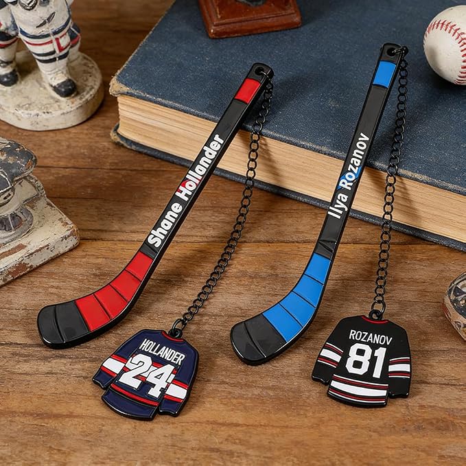 Heated Rivalry Inspired Ice Hockey Stick Bookmark, Hockey Rivals Ilya Rozanov 81 Shane Hollander 24 Metal Bookmarks Gifts Accessories for Fans Women Men Birthday Book Lovers (2pcs Ice Hockey Stick)