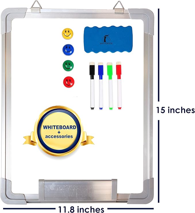 Whiteboard Set - 12 x 15 in Dry Erase Board with 1 Magnetic Dry Eraser, 4 Dry Wipe Markers and 4 Magnets - Small White Board Wall Hanging Marker Board for Home and Office (12x15)
