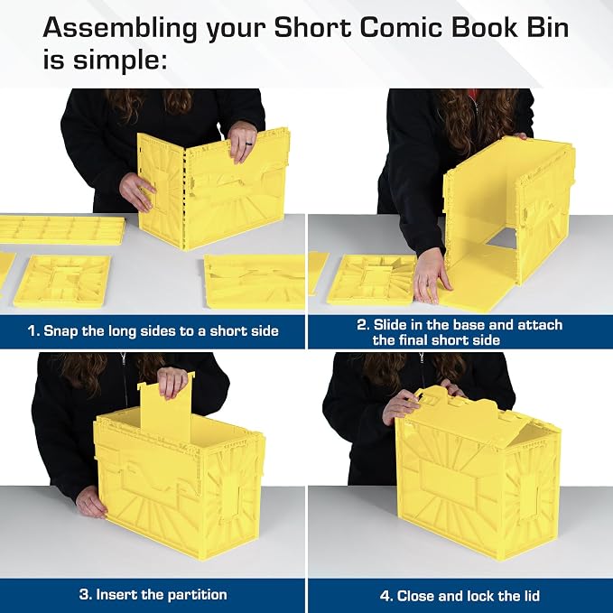 BCW Short Comic Book Bin | Holds 150 Comics | Stackable Plastic Storage | Acid-Free Organizer | Yellow, 5 Pack