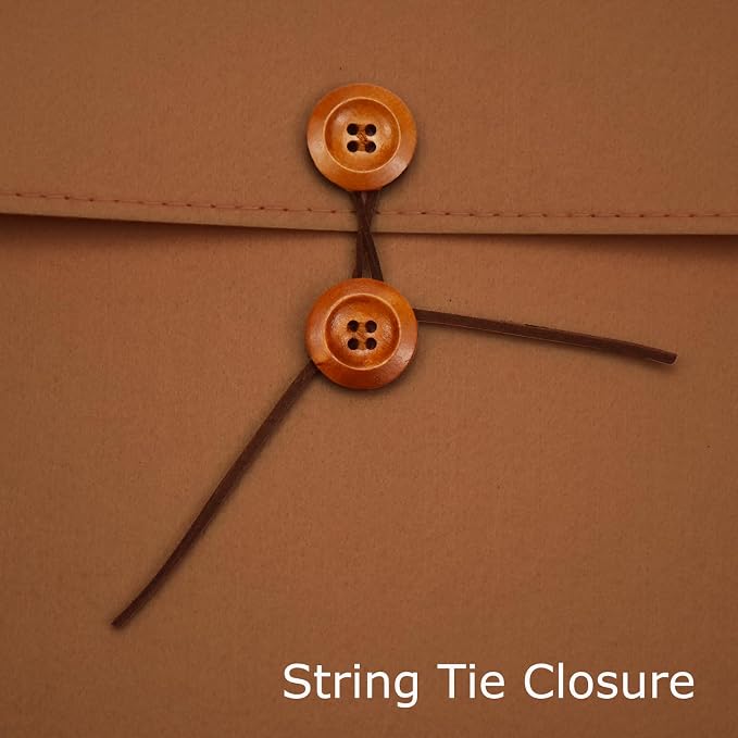 A4 Document Holder Felt File Folder Paper Portfolio Case Letter Envelope Folders with String Tie Closure (2, Brown&Khaki)
