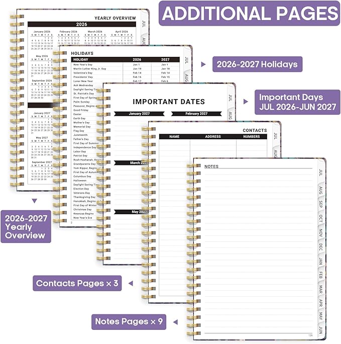 Academic Planner 2026-2027, Weekly and Monthly Calendar Book, July 2026 – June 2027, Hardcover Planner with Tabs, Perfect for Teachers, Students, Women & Men, A4 (8.5" x 11") - Lavendar Floral