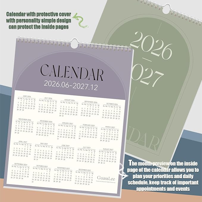 Guasslee Wall Calendar 2026-2027, Vertical Wall Calendar 2026, Jun. 2026-Dec. 2027, 19-Month Paper Calendar Spiral Bound, Monthly Planner Wall for Office School Home Easy Organizing, 14" X 11