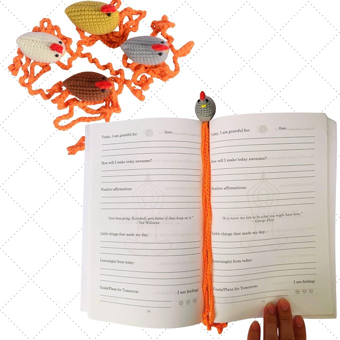 Handmade Chicken Bookmark Set of 4pcs Cute Crochet Gift for Book Lovers, Teacher Appreciation Present, Reading Accessory for Women, Teacher Gifts, Unique Farm Animal Lovers Idea, Mothers Day