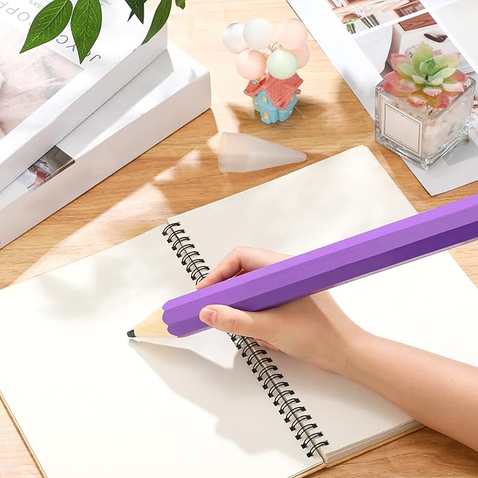 16 Inch Wooden Large Jumbo Pencils Giant Big Funny Wood Pencil with Cap and Eraser Fun Novelty Gifts for Kids School Kindergarten Home Office Prop Supplies(Purple)