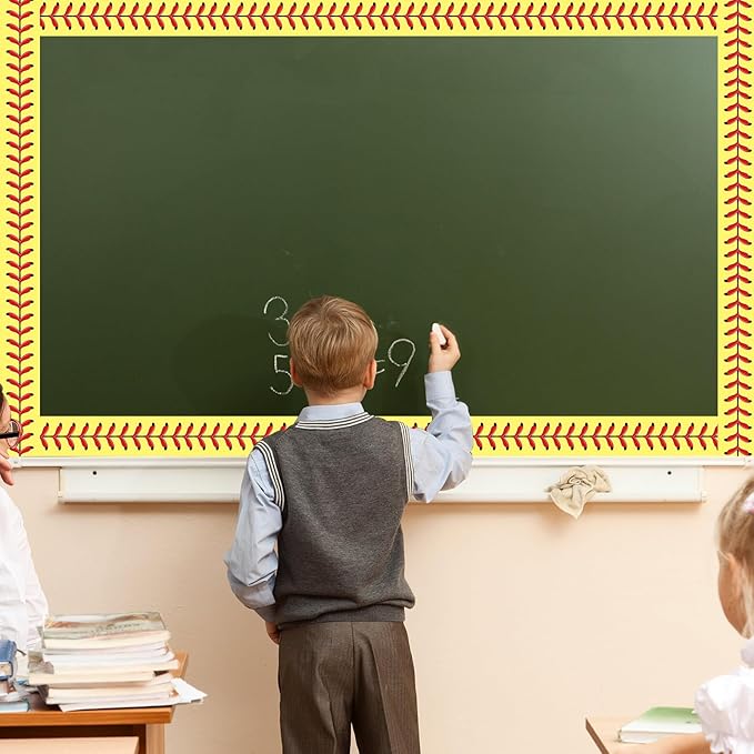 Whaline 32.8 Ft Yellow Baseball Bulletin Board Borders Sport Theme Die-Cut Rolled Bulletin Board Trim for Back to School Classroom Office Chalkboard