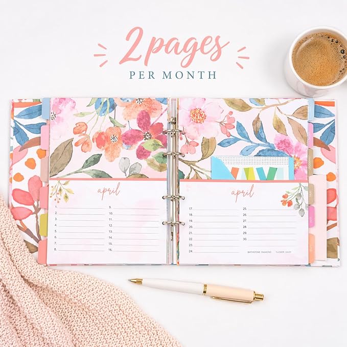 Paper 'n Such Greeting Card Organizer with 27 Pockets - Hardcover - Floral Birthday Book - Perpetual Calendar and Dates to Remember - Christmas, Holidays, Anniversary Reminders - Card Keeper