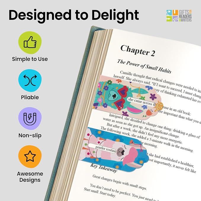 Gifts for Readers & Writers Linemarker Magnetic Bookmarks for Women & Men Llama, Set of 2 Magnet Bookmark Clips, Magnetic Page Holder & Book Marker for Reading with Cute Bookmarks Design for Kids