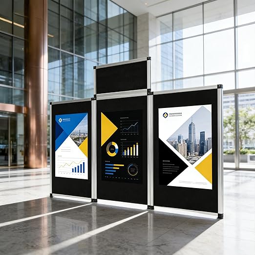 LITTLE TREE 3+1 Panel Trade Show Presentation Board, 70.8" x 35.4" Portable Panel Display, Folding 3 Panel Exhibition Boards Double Sided Tabletop Display Black Hook & Loop-Receptive Fabric with Bag