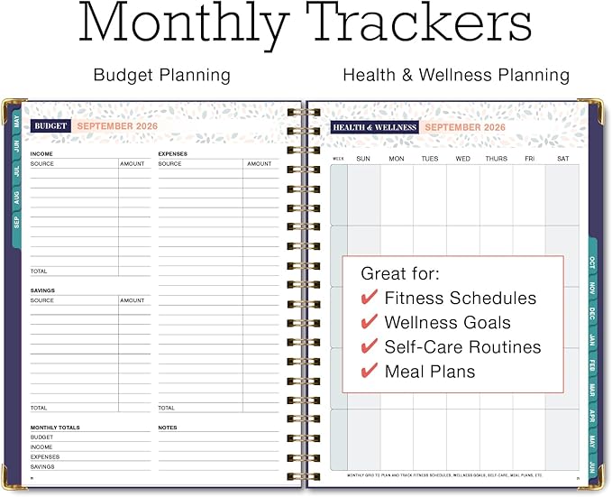 FAMILY PLANNER ORGANIZER – 8.5" x 11" Weekly & Monthly Calendar (May 2026-Jun 2026). 5+ People, Meal Planning, Budgeting, Habit Tracker – Hardcover, Household Schedule Organizer for Parents, Kids, & Caregivers (Small Navy Floral)