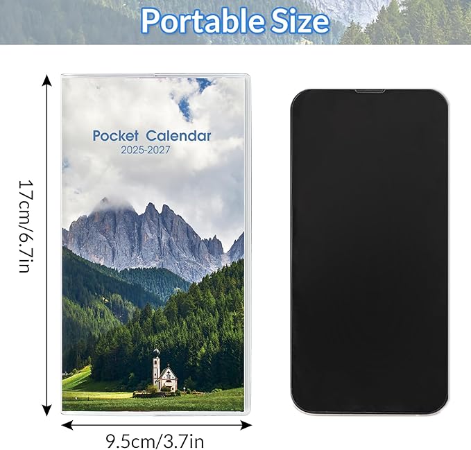 KONVINIT Pocket Calendar 2025-2027, Monthly Planner 2025-2027 - 3.7" x 6.7" - Runs from July 2025 Until December 2027, 2026 Pocket Calendar with PVC Cover for Organizing & Planning
