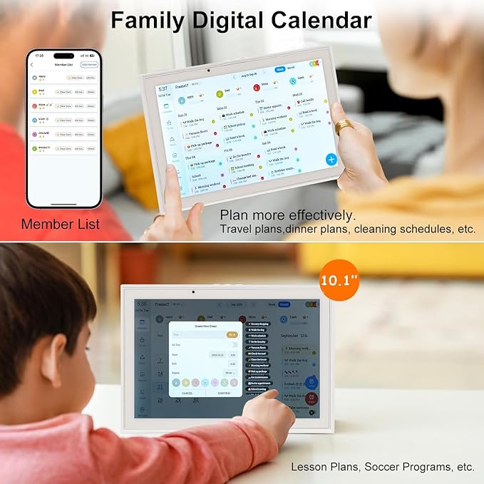 Digital Calendar 10.1'' WiFi Smart Family Calendar,Sync with Google, Apple & Outlook,Touchscreen Interactive Chore Chart & Cloud Photo Frame,Wall Mounted Family Command Center, Ideal Gift for Mom Dad (No Subscription Fees)
