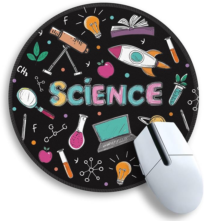 Gctriki Science Teacher Mouse Pad, 8.6" Round Funny Mousepad with Stitched Edge & Non-Slip Base, Comfortable Mouse Pads for Computer Laptop, Unique Office Decor Home Desk Accessories Gift for Teacher
