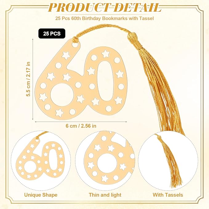 Spakon 25 Set 60th Birthday Party Favor for Guest Anniversary Party Favor Golden Birthday Bookmark Thanks Coming Pen with Tag Appreciation Gifts for Women Men Wedding Anniversary