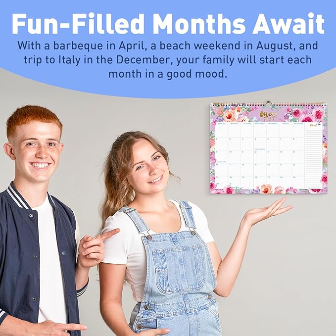 S&O Watercolor Floral Wall Calendar from January 2026-June 2027 - Tear-Off Monthly Calendar - 18 Month Academic Wall Planner - Hanging Organizer to Track for Anniversaries & Appointments - 13.5"x10.5”in