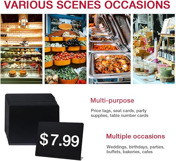30 Pack Mini Chalkboard Signs, 4x3 Inches Food Labels for Party Buffet, Table Signs Food Tags, Easy to Write and Wipe
