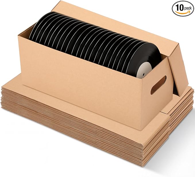 Marspark 10 Set 7" Vinyl Record Storage Box Corrugated Paper Lp with Removable Lid and Handle for Organize Vinyl Album, Each Holds up to 200 Records or Lp 18-1/8" x 8" x 8-7/8"
