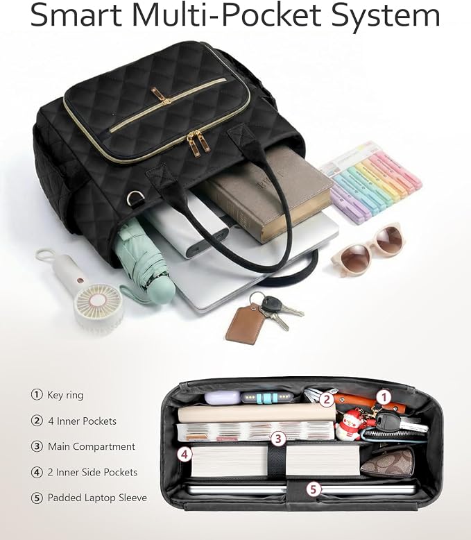 BellaHold Large Bible Bag with Bible Cover Case for Women, Church Bag with Shoulder Strap, Quilted Bible Tote Bag for Bible Study Supplies, Christian Gift for Women, Black（Only Bag & Cover）