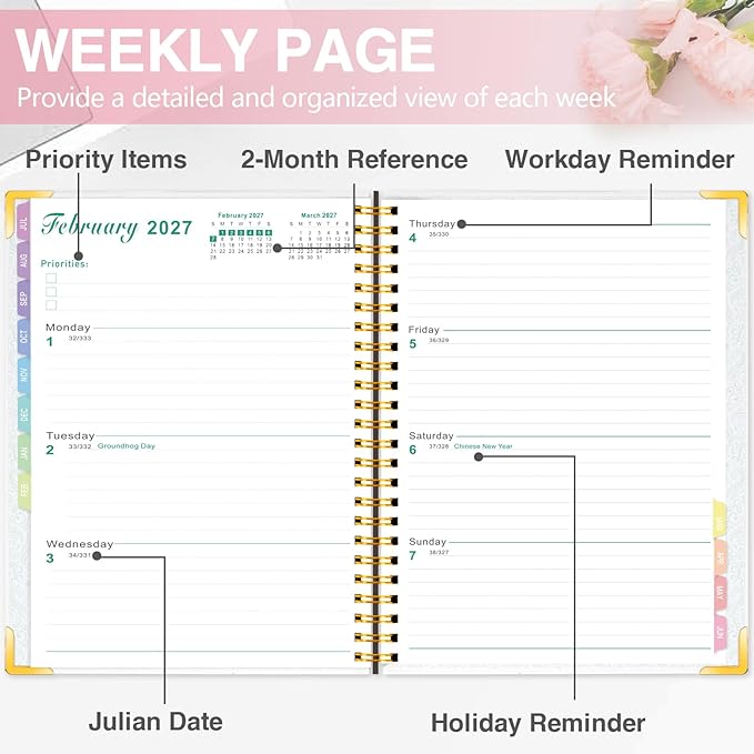 GuassLee 2026-2027 A5 Planner – Weekly & Monthly Planner Organizer Jul 2026 - Jun 2027, Abstract Floral Daily Agenda Planning Book with Hardcover, Pocket, Stickers & Tabs for Women Students Office