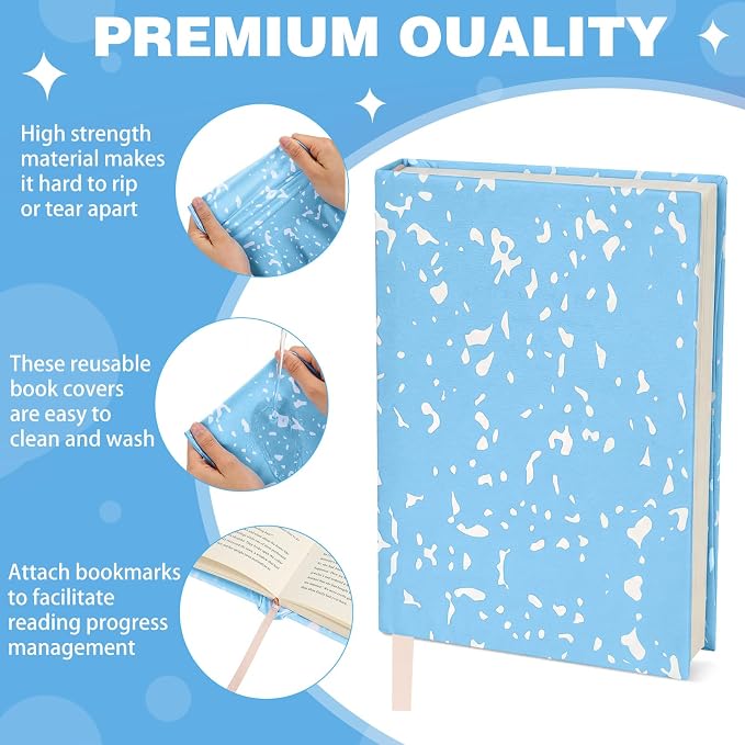 Gilprop 6 Pack Jumbo Stretchable Book Covers, Colorful Covers for Textbook Protection and Care, Washable Reusable Protective for Paperbacks Hardcover Books(Composition Book,Blue White,9-11inch)