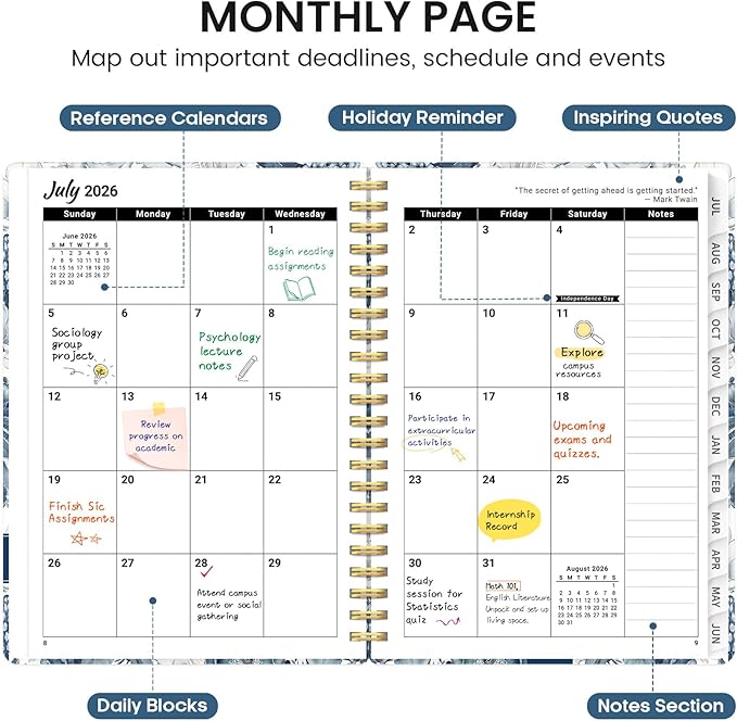Planner 2026-2027, Academic Year Monthly and Weekly Calendar Planner, Jul 2026 - Jun 2027, Hardcover Teacher Student Planning Agenda book with Tabs, Perfect for School Office Supplies, 8.5" x 11" - Blue Floral
