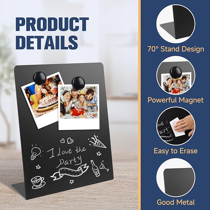 4 Pcs Large Magnetic Bulletin Board with Stand, 12x10x3.75inch Metal Magnet Display Board, Tabletop Memo Board, Magnetic Display Stand with 8 Magnets for Home School Office (4 Pcs, 12x10x3.75inch)