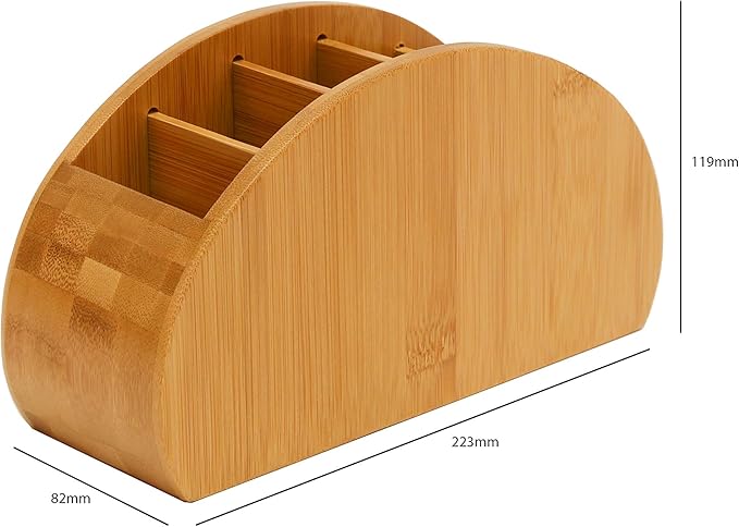 OSCO Bamboo Remote Organiser | 5 Compartments | Office Tidy | TV Control Storage | Pen Holder | Makeup sorter | Cosmetics Display | H11.9 x W22.3 x D8.2 cm |