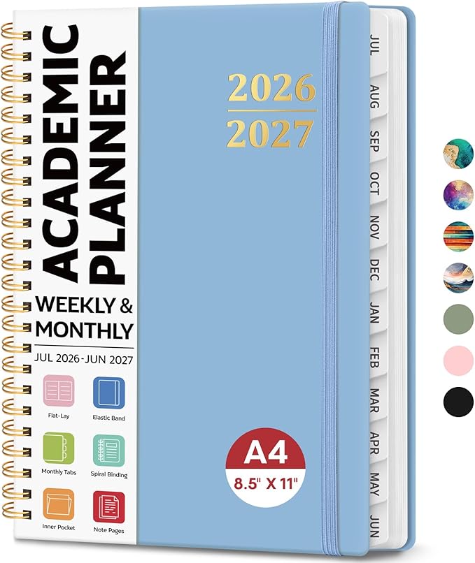 8.5" x 11" Academic Planner 2026-2027, Weekly & Monthly Calendar Planner Book, July 2026 – June 2027, Large Hardcover Organizer with Tabs, Perfect for Teachers, Students, Women & Men – A4, Blue