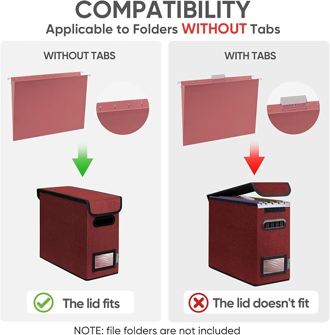 BALEINE File Organizer Box with Lid, Collapsible File Folder Organizer with Plastic Slide, Hanging File Folder Box for Office Document Storage (1 Pack, Red, S)