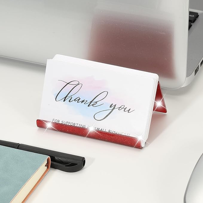 PATIKIL Business Card Holder for Desk, 2Pcs Acrylic Business Card Holders Shine Card Stand Organizer Cards Display for Office Exhibition, Red