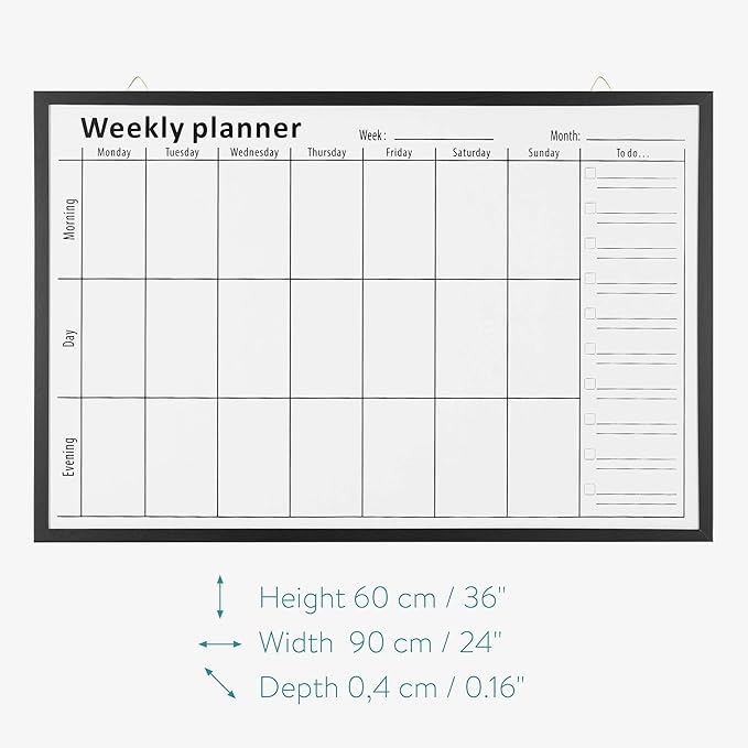 Navaris Weekly Planner White Board - 24" x 36" Magnetic Dry Erase Whiteboard Calendar with 7-Day Week Plan for Wall - Includes Markers and Magnets