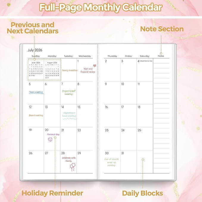 SKYDUE Pocket Calendar 2026-2028, Pocket Monthly Planner Jul 2026 - Dec 2028 for Purse, 6.7" X 3.8" 30-Month Small Planner, Academic Year Calendar, Compact Design with Plastic Sleeve