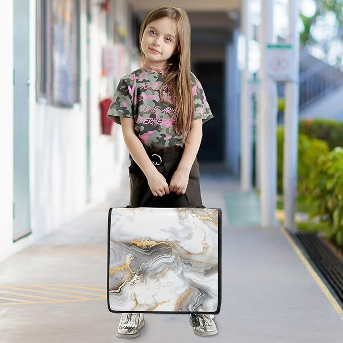 ALAZA White & Gold Marble 3 Ring School Zipper Binder Bag Expanding File Folder Case Briefcase with Shoulder Strap