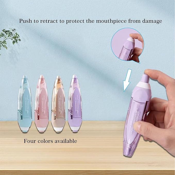 Retractable White out Pens 2 Pack with 2 Extra Refills, Cute Correction Tape Pen 1/5" x 944", Refillable Whiteout Pen for Instant Correction Office Supplies, Purple & Brown