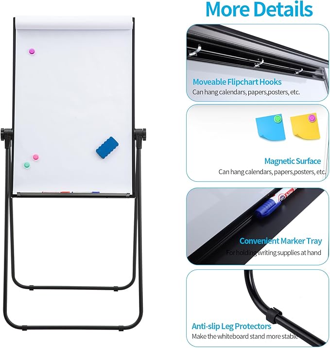 U Stand White Board Easel, 36x24 Double Sided Magnetic Dry Erase Board with Flipchart Paper Pad Height Adjustable Whiteboard with Sturdy Aluminum Frame for Home Office Classroom, Black