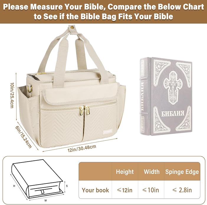 Bible Bag for Women with Shoulder Strap,Bible Carrying Case,Church Bag with Multiple Pockets for Bible Study Accessories