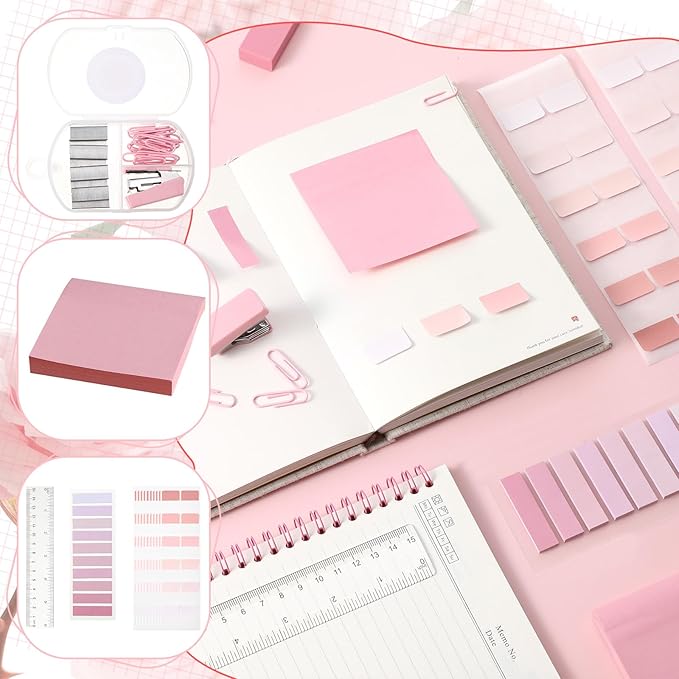 Eersida 74 Pcs Aesthetic School Supplies with Large Pencil Pouch 5 Ink Gel Pens 12 Highlighters 6 Mechanical Pencils 0.5mm 9 Color Pens 4 Note Pads Set for Student Stationary(Pink,Cute Style)