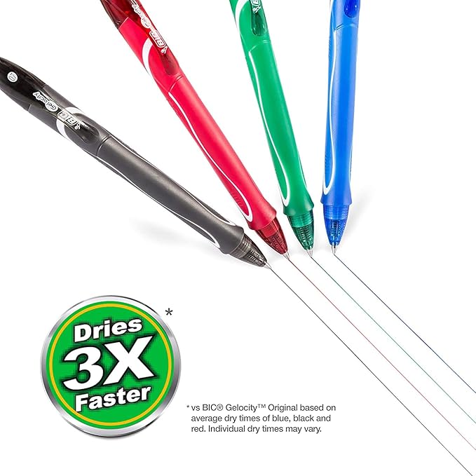 BIC Gelocity Quick Dry Gel Pen with Fast Drying Ink and Comfortable Grip, Assorted colors, 0.7 mm Medium Point, 24 Pack