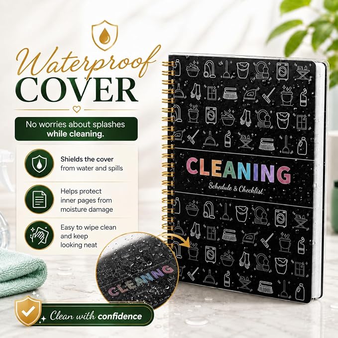 Adhd Cleaning Planner for Adults Women, Cleaning Schedule and Checklist Organizer, Household Cleaning Planner with Daily/Weekly/Monthly Task, Stress-Free Home Cleaning Journal - Black