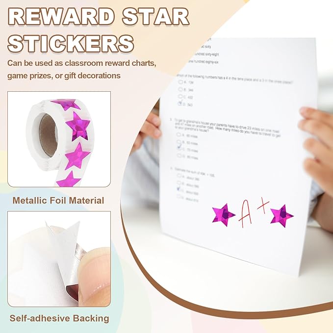 PATIKIL Star Stickers Roll 1 Inch / 25mm, 500pcs Sparkly Foil Star Labels for Reward Behavior Chart Teachers Supplies DIY Crafts, Purple