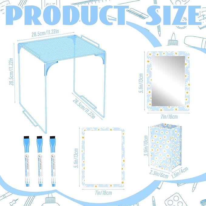 Denylo pro Magnetic Locker Accessories Kit Sky Blue Back to School Essentials Locker Organizer Supplies Include Mirror Whiteboard Pen Shelf Pencil Case Magnet Back to School Essentials