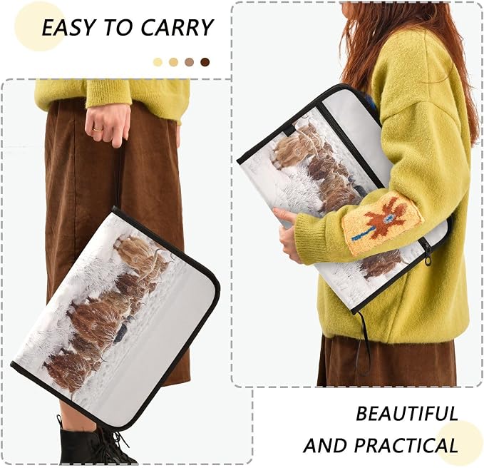 Scottish Highland Cow Winter Expanding Accordion File Folder with 13 Pockets and Zipper Closure